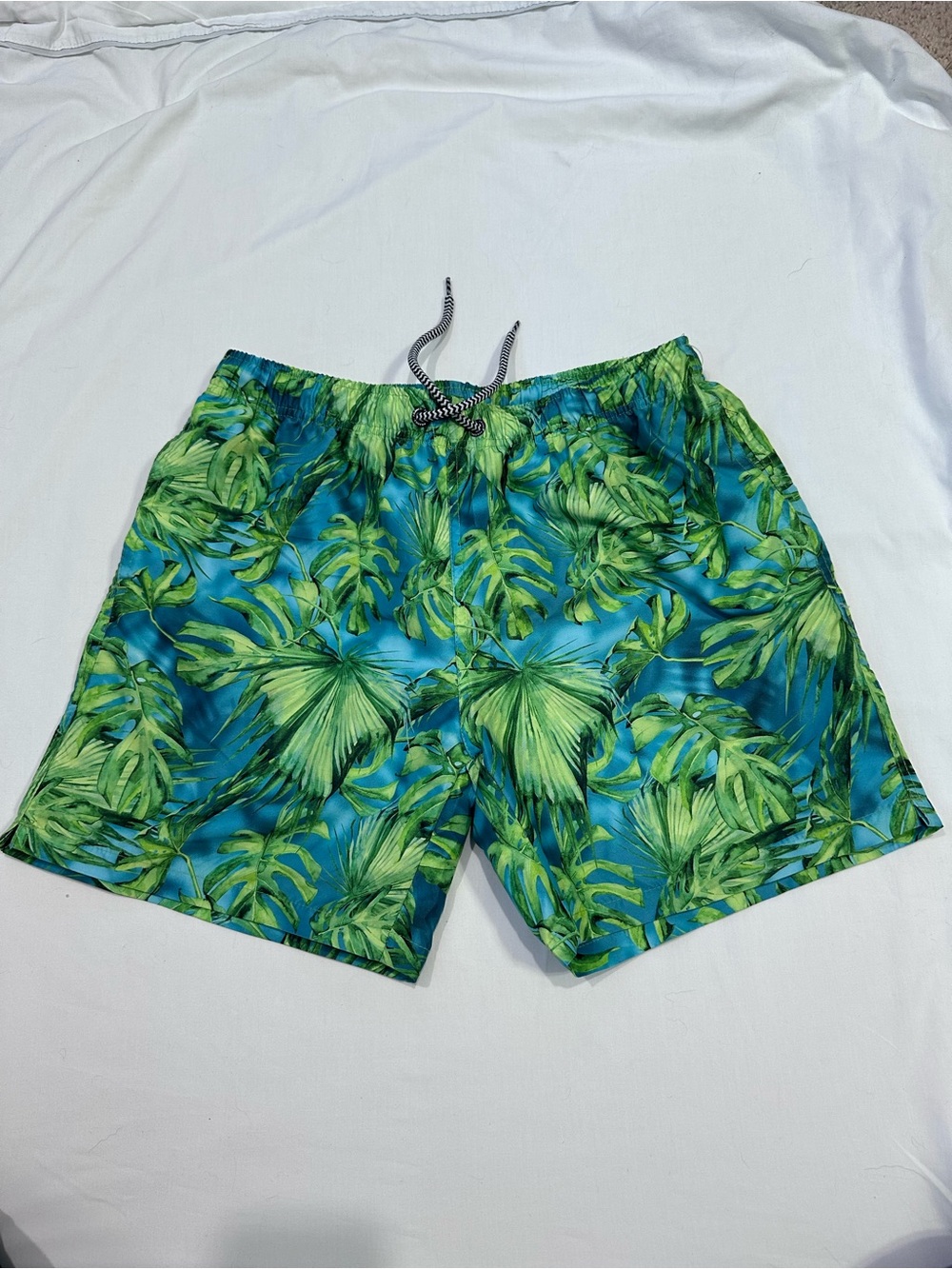 Franks Men's Swim Trunks Tropical Green Leaf Pattern Size L
